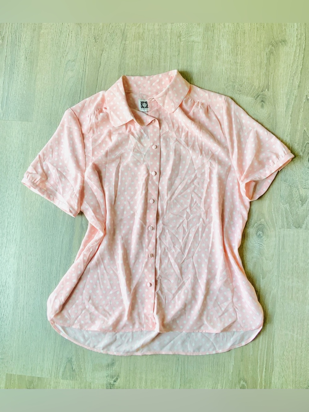 NWT📚 Anne Klein Polka Dot Button-Down Blouse Large